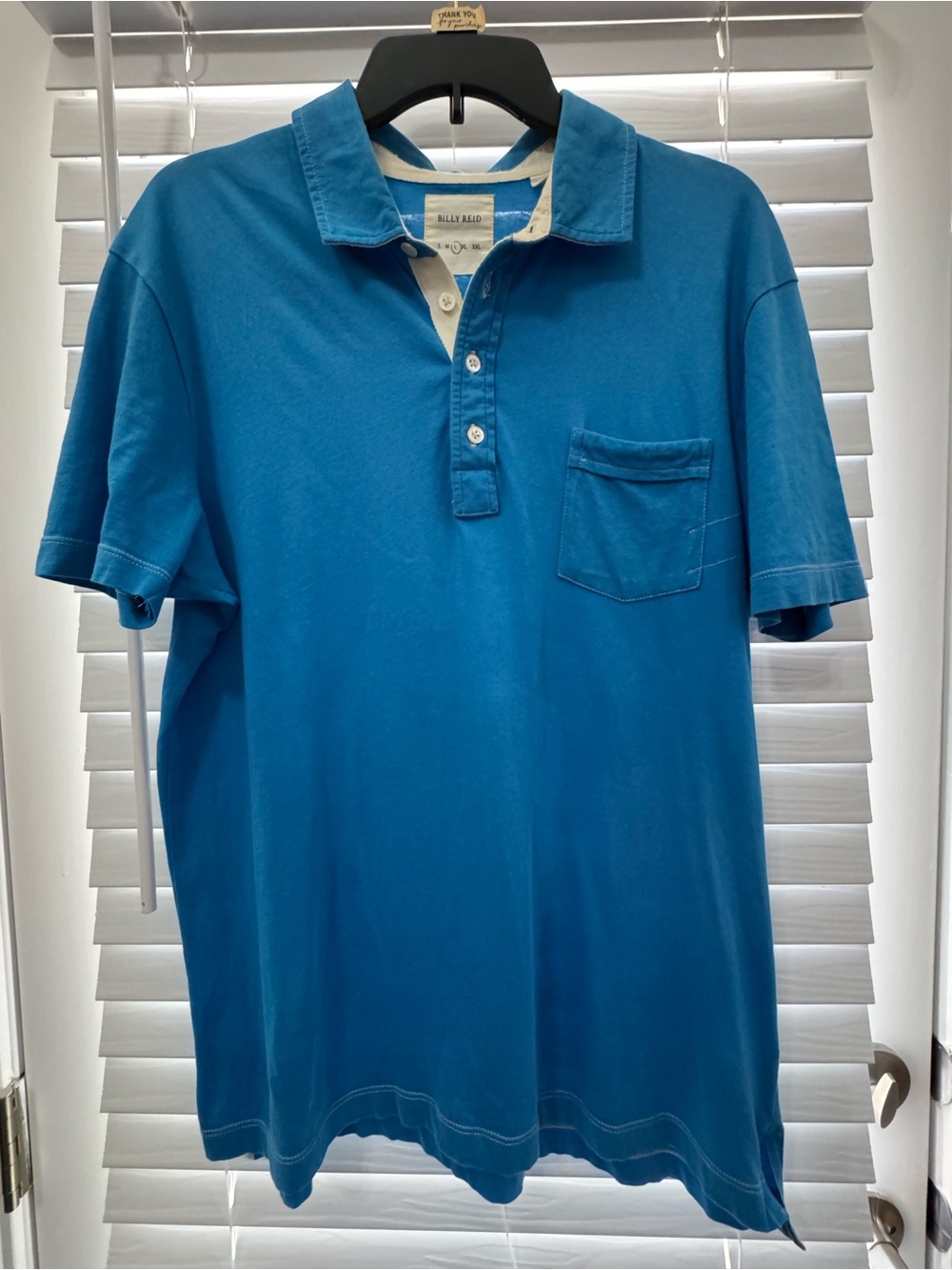 Billy Reid Teal Blue Short Sleeve Polo Shirt Size L